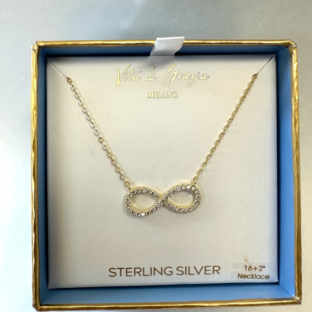 Vita di Grazia Milano Sterling Silver CZ Infinity Women Necklace 16+2 “